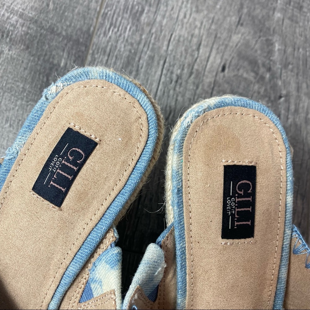 G.I.L.I. Denim bleach distressed 90s y2k style wedge heels size 6.5 - Picture 3 of 8